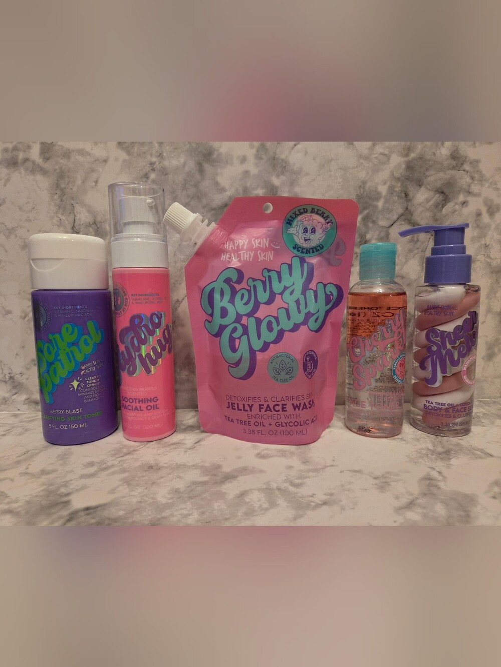 Happy Skin Healthy Skin - Berry Scented 5 Piece Skin Care Set - Pink, Purple